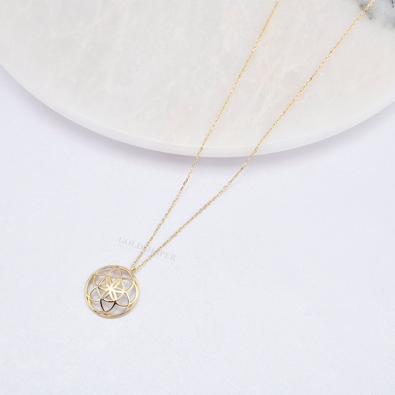 14K Gold Flower of Life Necklace, Gold Flower of Life Necklace, Life Necklace, Flower Necklace, Flower Of Life Pendant, Life Flower Charm.