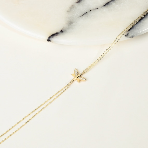14K Gold Dragonfly Bracelet, Dragonfly Gold Bracelet, Lucky Dragonfly Bracelet, Dragonfly Bracelet, 14K Bracelet, Dragonfly Charm Bracelet.