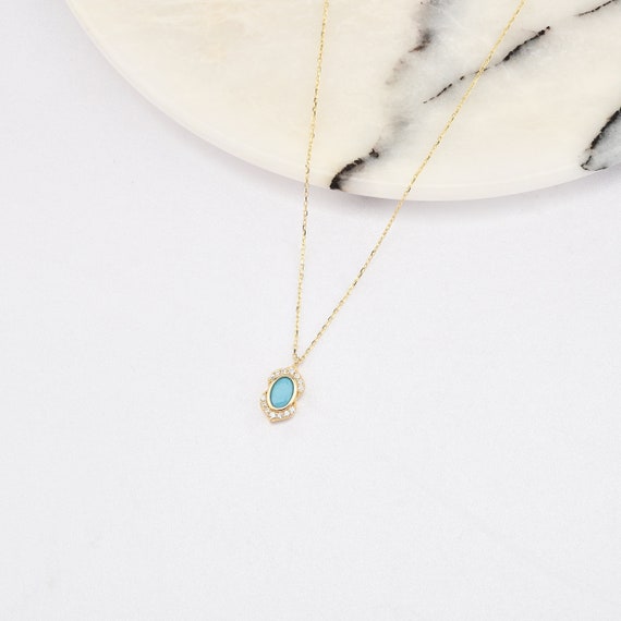 14K Gold Turquoise Necklace, 14K Gold Necklace, December Birthstone, Gold Turquoise Neckace, Turquoise Necklace, Turquoise Gemstone Necklace