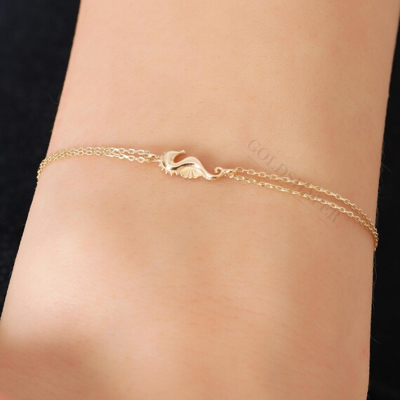 14K Gold Seahorse Bracelet, Seahorse Gold Bracelet, Seahorse Charm Bracelet, Seahorse Bracelet, Animal Bracelet, 14K Gold Bracelet, 14K Gold