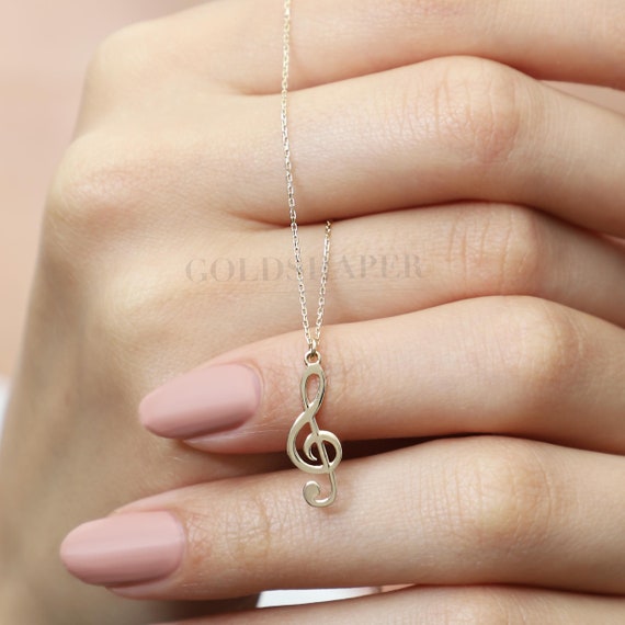 Music Note Necklace, G Clef Music Note Necklace, 14K Gold Music Necklace, Music Note Necklace, 14K Gold Necklace, Treble Clef Necklace.
