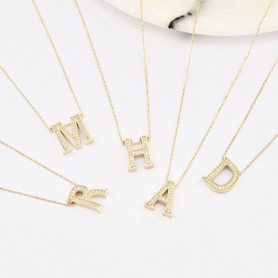 14K Gold Letter 3D Necklace, Gold Initial Necklace, Handmade Letter Necklace, Letter Pendant , Gold Letter Necklace, Initial Necklace, 14K.