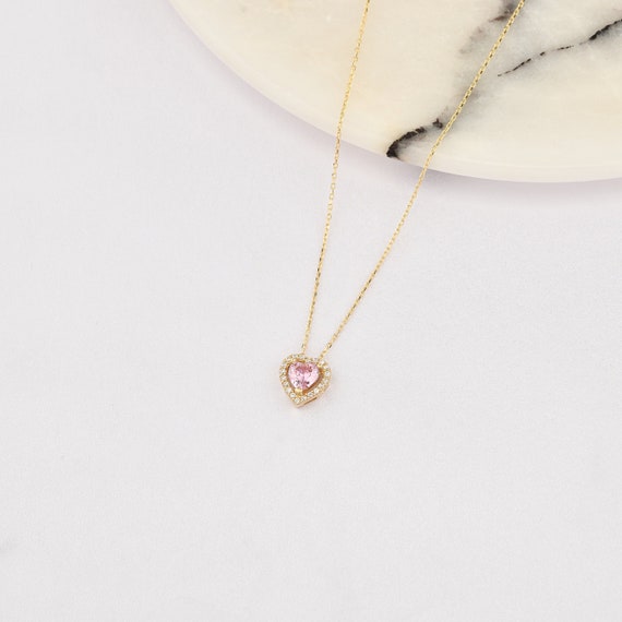 14K Heart Morganite Necklace, 14k Solid Gold Heart Necklace, June Birthstone, Heart Neckace, Morganite Necklace, Heart Cut Morganite.