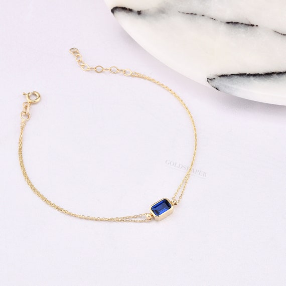 14K Gold Dark Sapphire Bracelet, Sapphire Stone Bracelet, Sapphire Gold Bracelet, September Birthstone Bracelet, Sapphire Gemstone Bracelet.