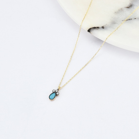 14K Gold Turquoise Necklace, 14K Gold Necklace, December Birthstone, Gold Turquoise Neckace, Turquoise Necklace, Turquoise Gemstone Necklace