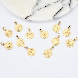 14K Gold Zodiac Pendants - Necklaces, Gold Zodiac Sign Necklaces, Horoscope Necklace, Horoscope Jewelry, Religious Necklace, 14K Necklace.