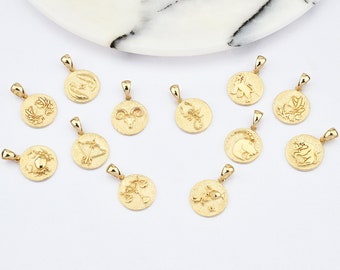 Colgantes del zodiaco en oro de 14 quilates - Collares, Collares con signos del zodiaco en oro, Collar del horóscopo, Joyería del horóscopo, Collar religioso, Collar de 14 quilates.
