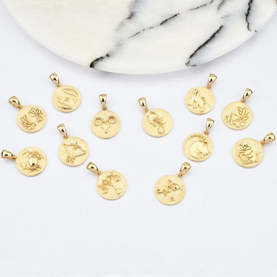14K Gold Zodiac Pendants - Necklaces, Gold Zodiac Sign Necklaces, Horoscope Necklace, Horoscope Jewelry, Religious Necklace, 14K Necklace.