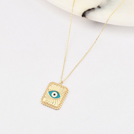 14K Gold Evil Eye With Enamel Necklace, Gold Evil Eye Necklace, Evil Eye Charm Necklace, Evil Eye Necklace, Eye Necklace, 14K Gold Necklace.