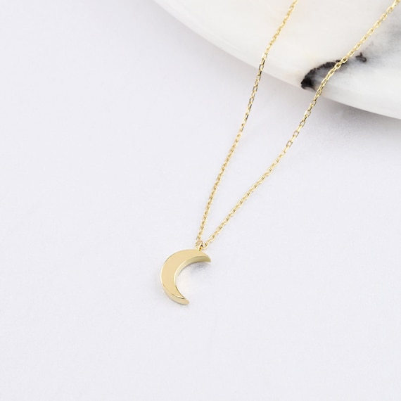 Moon Gold Necklace, 14K Gold Moon Necklace, Moon Charm Necklace, Calestial Necklace, Moon Necklace, 14K Gold Necklace, Moon Symbol Necklace.