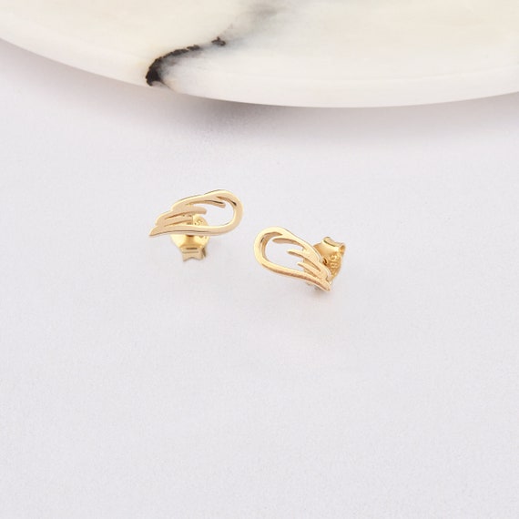 14K Gold Angel Wing Earrings, Wing Gold Earrings, Angel Wing Earrings, Angel Earrings, Wing Shape Gold Earrings, 14K Gold Stud Earrings.
