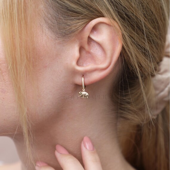 Orecchini A Cerchio Elefante Con Cristallo E Malocchio - Placcati Oro 14K - JEYFEL XOIA PREMIUM