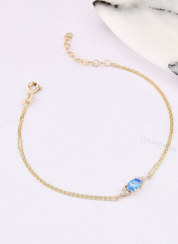 14K Gold Aquamarine Bracelet, Aquamarine Stone Bracelet, Aquamarine Gold Bracelet, March Birthstone Bracelet, Aquamarine Gemstone Bracelet.