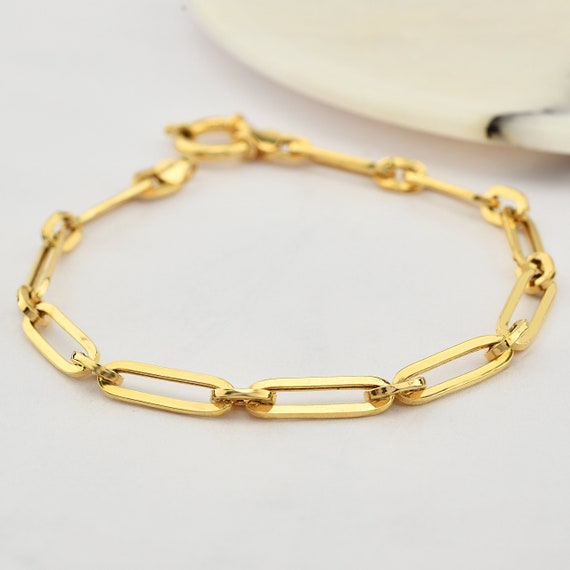 14K Paper Clip Bracelet , Paper Clip Link Bracelet, Oval Link Chain, 14K Gold Paper Clip Chain, Chain Bracelet, Fine Jewelry, 14K Gold.
