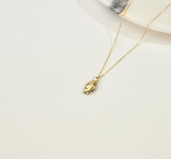 14K Gold Penguin Necklace, Gold Penguin Necklace, Penguin Charm Necklace, Penguin Gold Pendant, 14K Gold Necklace, Animal Gold Necklace.
