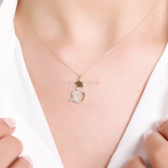 14K Gold Cat Necklace, Gold Cat Necklace, Cat Charm Necklace, Cat Gold Pendant, 14K Gold Necklace, Animal Necklace, Pet Necklace, Gold Cat.