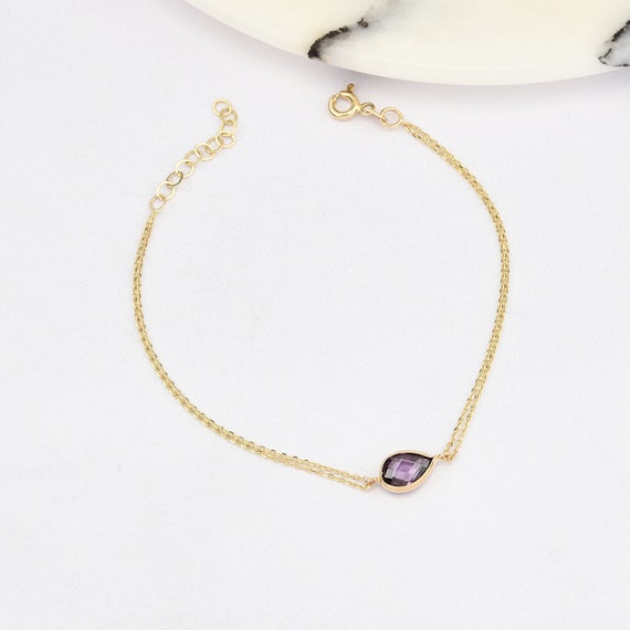 14K Gold Amethyst Bracelet, Amethyst Stone Bracelet, Amethyst Gold Bracelet, February Birthstone Bracelet, Amethyst Gemstone Bracelet.