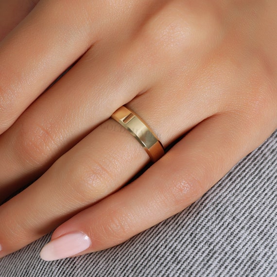 4mm Flat 14K-18K Gold Wedding Band, Diamond Cut Corners Band, Gold Polished Ring, Free Engrave, Comfort Wedding Band, Gold Engagement Ring.