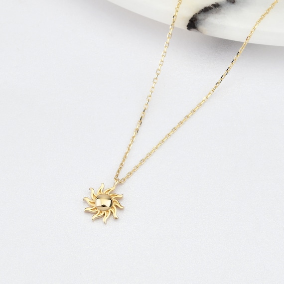 14K Gold Sun Necklace, Gold Sun Necklace, Sun Charm Necklace, Calestial Necklace, Sunshine Necklace, 14K Gold Necklace, Sun Symbol Necklace.