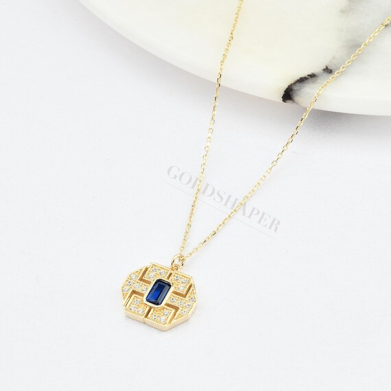 14K Gold Sapphire Necklace, Gold Sapphire Necklace, Sapphire Charm Necklace, September Birthstone Necklace, Gemstone Necklace, 14K Necklace.