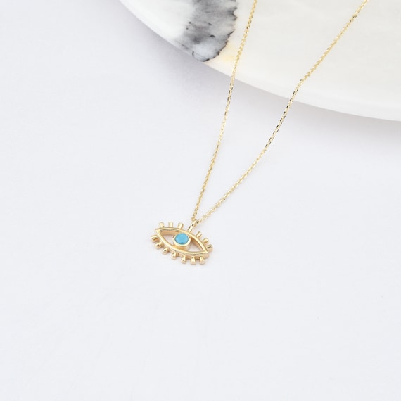 14K Gold Evil Eye Necklace, Gold Evil Eye Necklace, Evil Eye Charm Necklace, Evil Eye Necklace, Eye Necklace, 14K Gold Necklace.