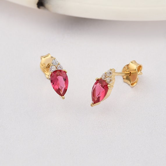 14K Gold Ruby Earrings, Ruby Gold Earrings, Ruby Stud Earrings, Ruby Earrings, Gemstone Gold Earrings, July Birthstone Earrings.