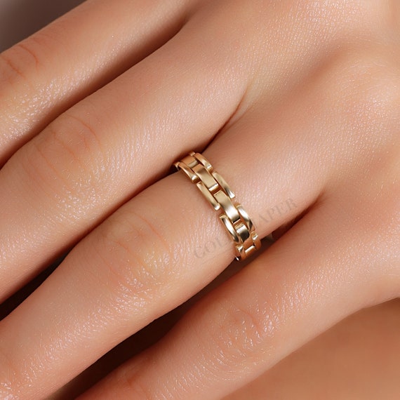 14K Chain Gold Ring, Chain Ring, Chain Ring, Minimalist Ring, 14K Gold Chain Link Ring, Gold Chain Shape Ring, Gold Handmade Ring.