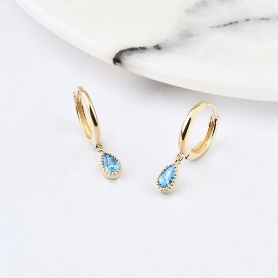 14K Gold Aquamarine Hoop Earrings, Aquamarine Gold Earrings, Aquamarine Stone Earrings, Oval Cut Aquamarine Earrings, Gold Hoop Earrings.