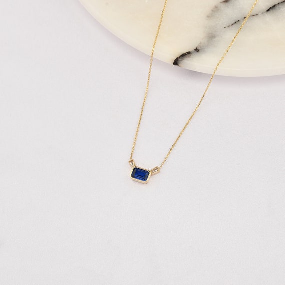 14K Gold Dark Sapphire Necklace, Gold Sapphire Necklace, Sapphire Charm Necklace, September Birthstone Necklace, 14K Gold Necklace.