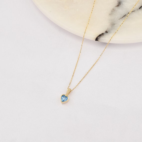 14K Heart Aquamarine Necklace, 14k Solid Gold Heart Necklace, March Birthstone, Heart Neckace, Aquamarine Necklace, Heart Cut Aquamarine.
