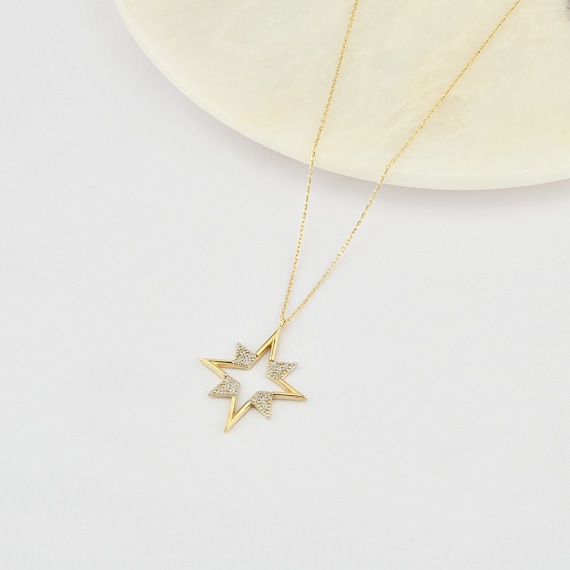 14K Gold North Star Necklace, Gold North Star Necklace, North Star Charm Necklace, Star Necklace, Calestial Necklace, 14K Gold Necklace.