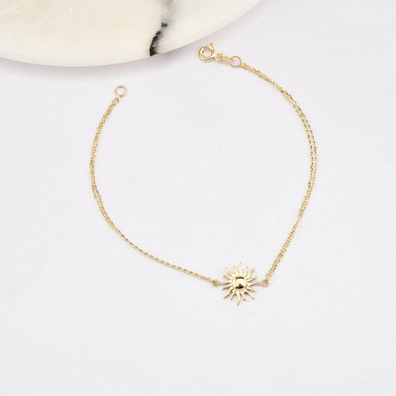 14K Gold Sun Bracelet, Sun Gold Bracelet, Sunhine Gold Bracelet, Calestial Bracelet, Sun Symbol Bracelet, Sun Bracelet, 14K Gold Bracelet.