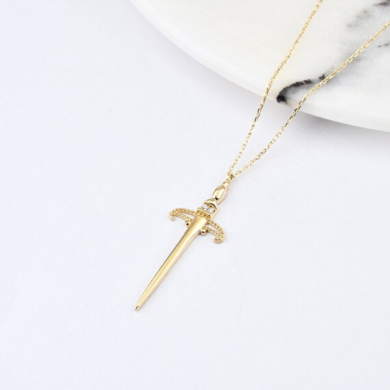 14K Gold Sword Necklace, Sword Necklace, Dagger Necklace, Sword Charm Necklace, Dagger Gold Necklace, Guardian Gold Necklace, 14K Gold .