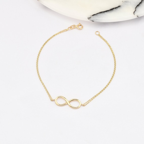 14K Gold Infinity Bracelet, Infinity Gold Bracelet, Infinity Charm Bracelet, Infinity Bracelet, Infinity Symbol Bracelet, 14K Gold Bracelet.