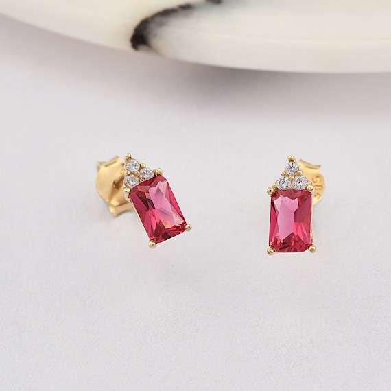 14K Gold Ruby Earrings, Ruby Gold Earrings, Ruby Stud Earrings, Ruby Earrings, Gemstone Gold Earrings, July Birthstone Earrings.