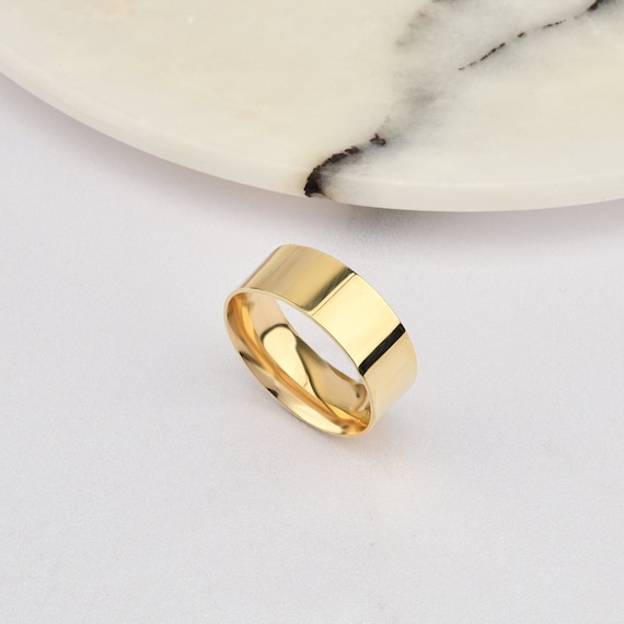 7mm Flat 14K-18K Gold Wedding Band, Gold Polished Ring, Free Laser Engrave, Comfort Wedding Band, Gold Engagement Ring, Gold Wedding Ring.