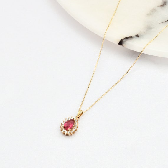 14K Gold Ruby Necklace, 14k Solid Gold Necklace, September Birthstone, Gold Ruby Neckace, Ruby Necklace, Ruby Gemstone Necklace, 14K Gold.