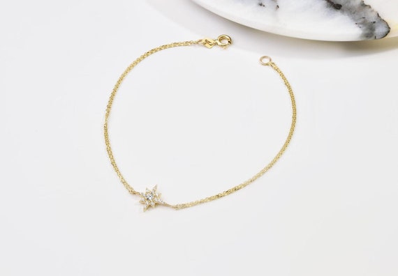 14K Gold North Star Bracelet, Star Gold Bracelet, North Star Charm Bracelet, Calestial Bracelet, Star Bracelet, 14K Gold Bracelet.