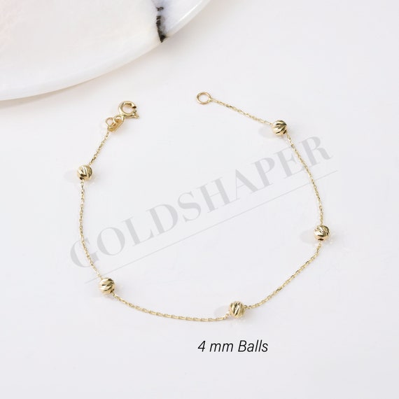 14K ゴールド ドリカ ボール ビーズ ブレスレット、4 MM 3 MM 2
