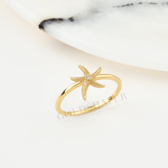 14K Gold Starfish Ring, Gold Starfish Ring, Animal Gold Ring, Starfish Jewelry, 14K Gold Starfish Symbol Ring, 14K Gold Ring, Starfish Ring.