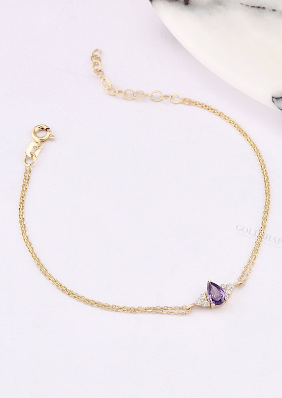 14K Gold Amethyst Bracelet, Amethyst Stone Bracelet, Amethyst Gold Bracelet, February Birthstone Bracelet, Amethyst Gemstone Bracelet.