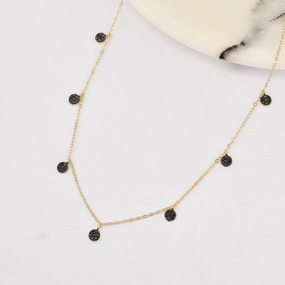 14K Gold Onyx Discs Necklace, Discs Necklace, Station Necklace, Disc Necklace, Onyx Necklace, 14K Necklace, Onyx Stones Necklace.