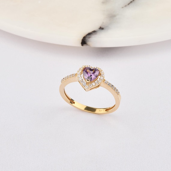14K Gold Amethyst Heart Ring, Gold Heart Ring, Amethyst Ring, Heart Cut Amethyst Ring, Heart Ring, 14K Bracelet, February Birthstone Ring.