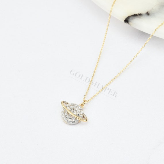 14K Gold Planet Necklace, Gold Planet Necklace, Planet Charm Necklace, World Necklace, Earth Necklace, 14K Gold Necklace.