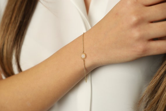 14K Gold Sun Bracelet, Sun Gold Bracelet, Sunhine Gold Bracelet, Calestial Bracelet, Sun Symbol Bracelet, Sun Bracelet, 14K Gold Bracelet.