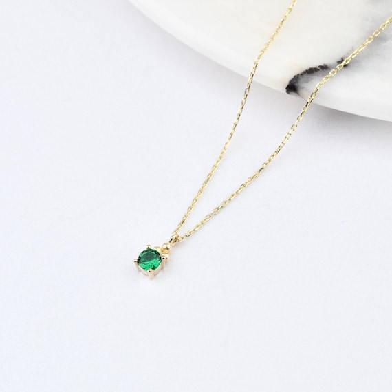 14K Gold Emerald Necklace, Gold Emerald Necklace, Emerald Charm Necklace, May Birthstone Necklace, Gemstone Necklace, 14K Gold Necklace.