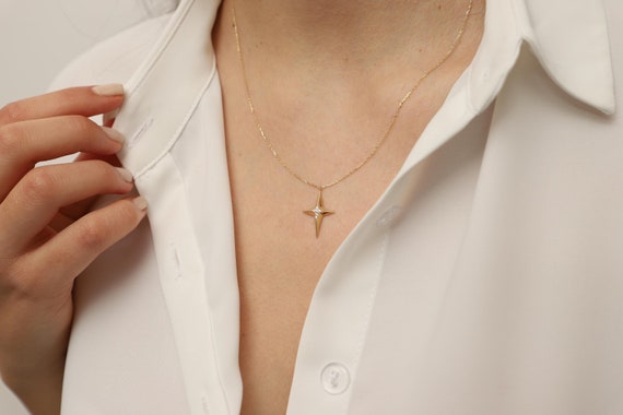 14K Gold North Star Necklace, Gold North Star Necklace, North Star Charm Necklace, Star Necklace, Calestial Necklace, 14K Gold Necklace.