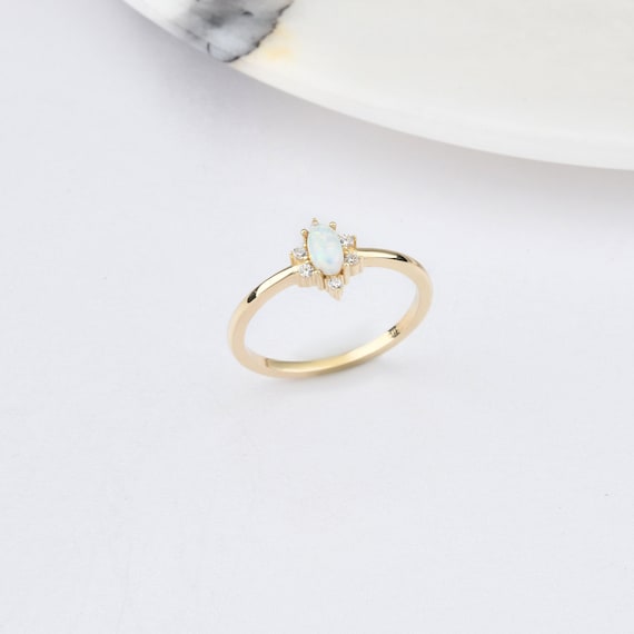 14K Gold White Opal Ring, Gold Opal Ring, White Opal Ring, Opal Gemstone Ring, October Birthstone Ring, Opal Ring, 14K Gold Ring, White Opal