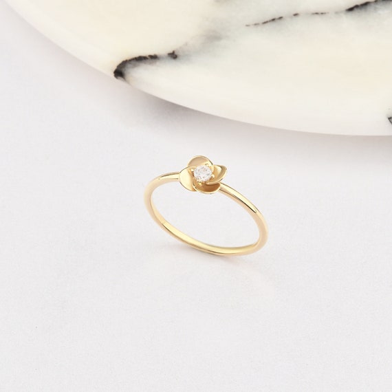 14K Gold Rose Ring, Gold Rose Ring, Flower Ring, Lucky Rose Ring, Rose Charm Ring, Flower Gold Ring, Flower Shape Ring, 14K Gold Ring.
