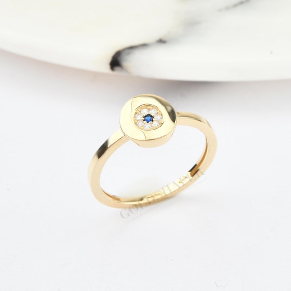 14K Gold Evil Eye Ring, Gold Eye Ring, Evil Eye Ring, Eye Ring, Eye Shape Ring, Nazar Ring, Evil Eye Symbol Ring, 14K Gold Ring.
